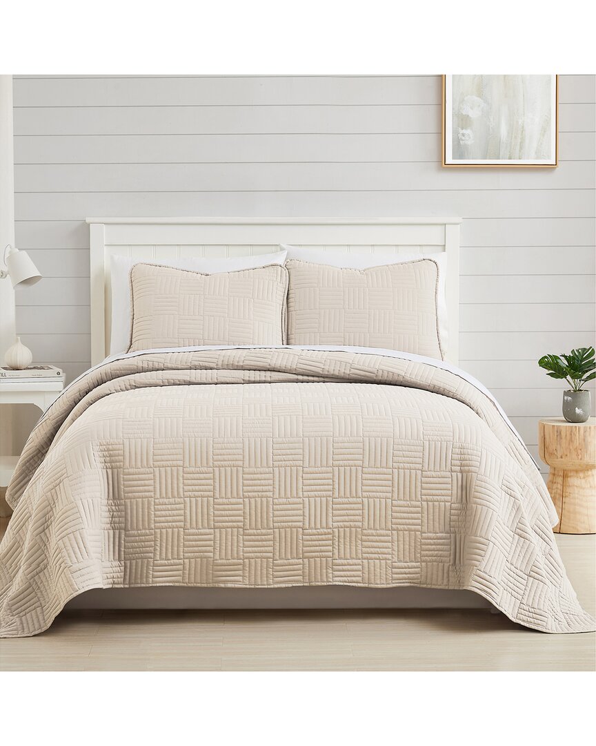 Southshore Fine Linens Grid Quilt And Sham Set In Taupe